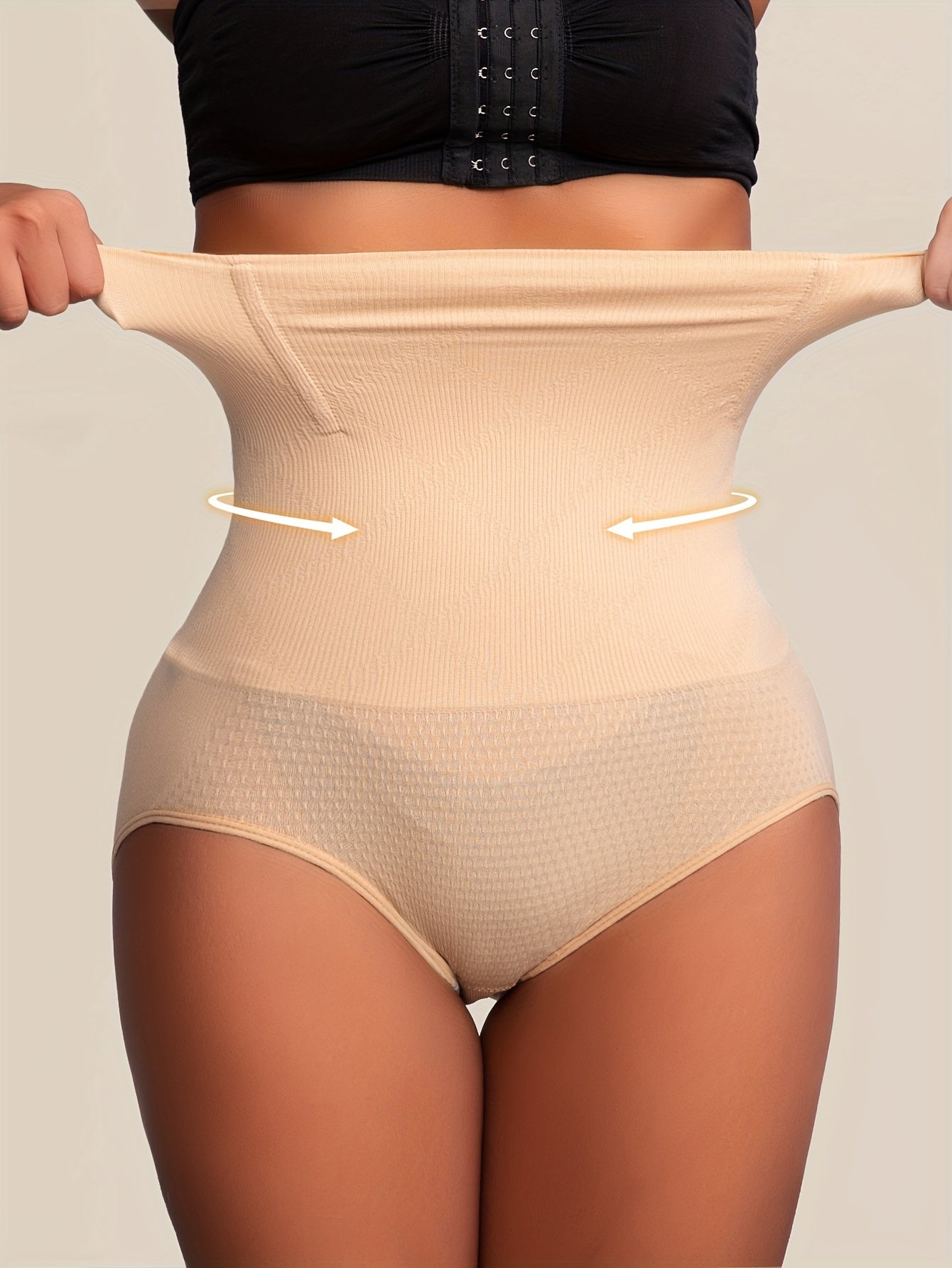 High-Waist Tummy Control Shapewear Panties for Women - Slimming Waist Trainer & Butt Lifter, Breathable Knit Fabric, Spandex/Polyester, Hand Washable, Seamless Design, Solid Beige, Body Shaping Underwear|Seamless Underwear|Br